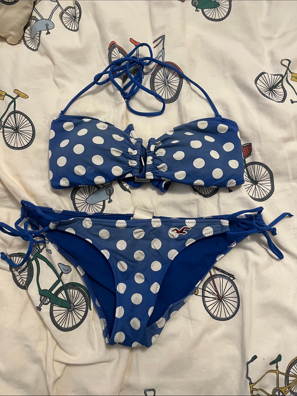7/$20 Hollister Blue and White Polka Dot Bandeau Bikini 7/$20